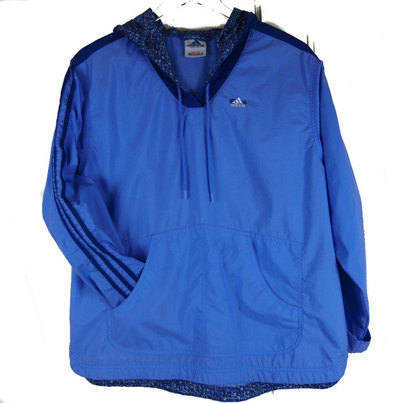 90S Adidas Windbreaker Static Print Split Hood L - Picture 1 of 6